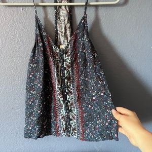 Blue Floral and Paisley Tank Top Blouse